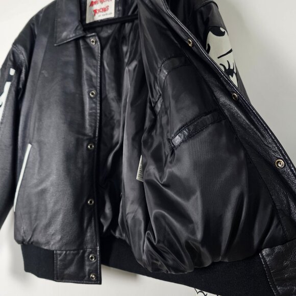 Vintage Y2K American Toons Betty Boop Mens Small Black Leather Bomber Jacket - Picture 9 of 14